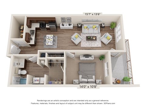 Floor plan for 1 bed, 1 bath, 778 sqft